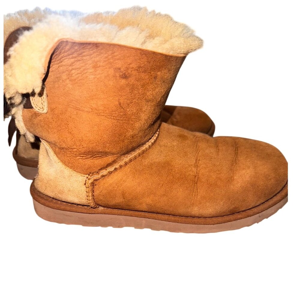 UGG Australia Womens Classic Short Sheepskin Boots With Bows Tan Size 8 - Picture 8 of 10